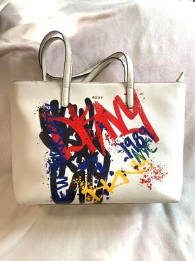 Donna Karan White Graffiti Tote
